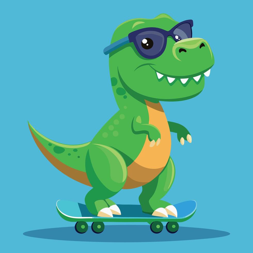 Cool Dinosaur Riding Skateboard Cartoon Illustration vector