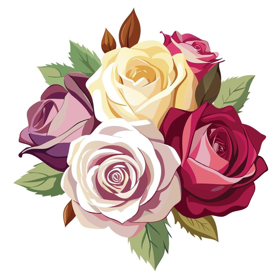 Rose Bouquet Illustration In Various Colors vector