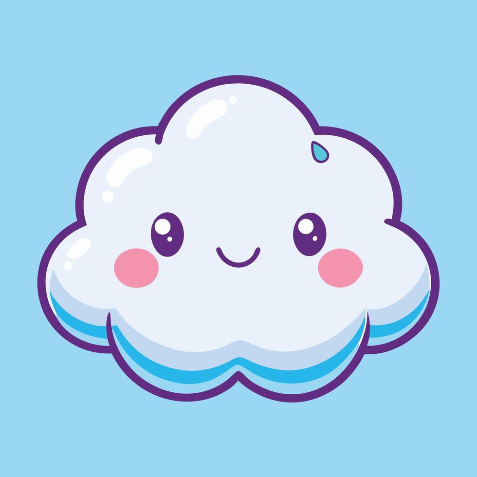 Cute Smiling Cartoon Cloud On Blue vector