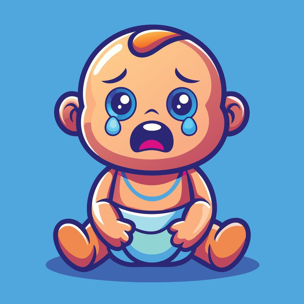 Cartoon Baby Crying With Tears Down vector