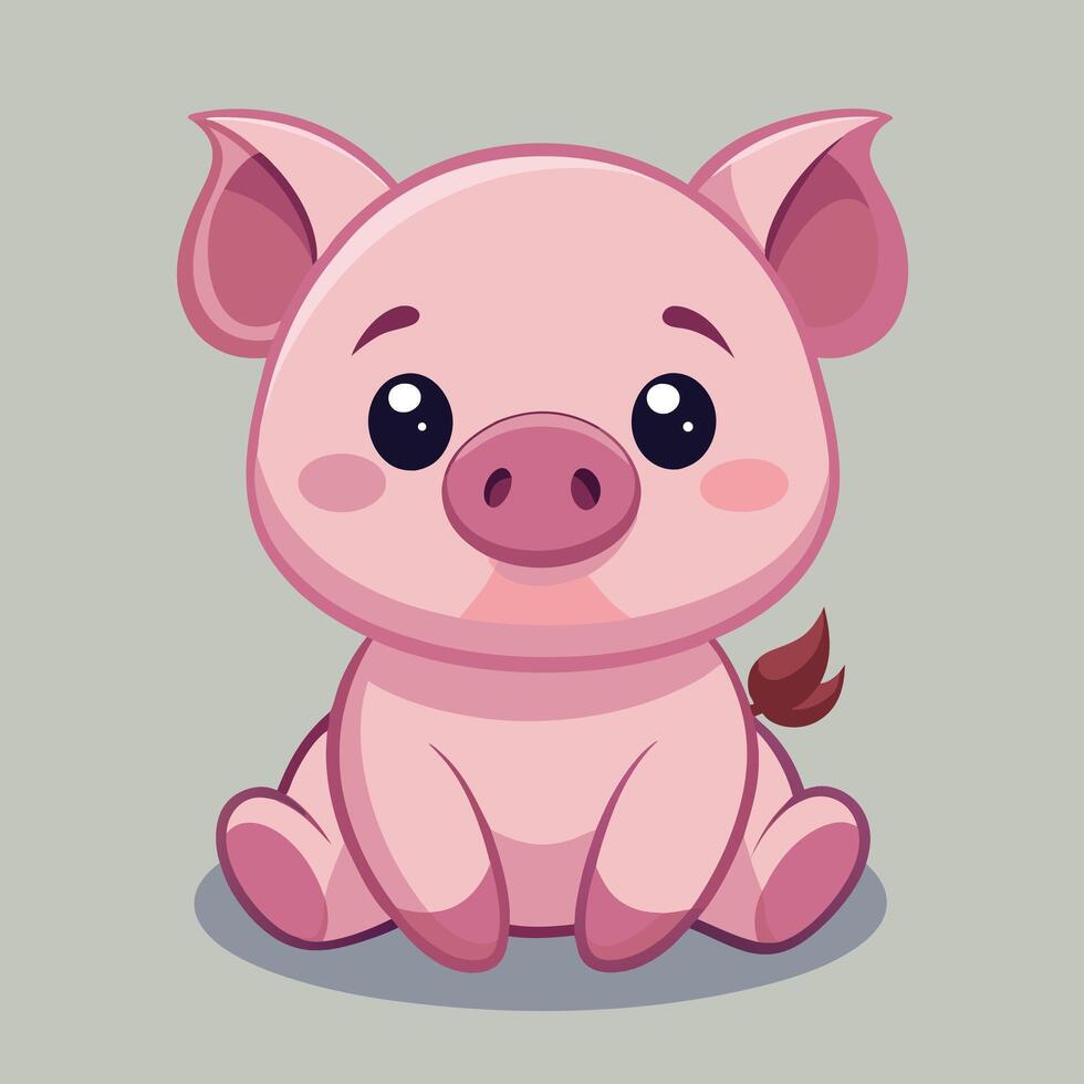 Cute Cartoon Pink Pig Sitting Down vector
