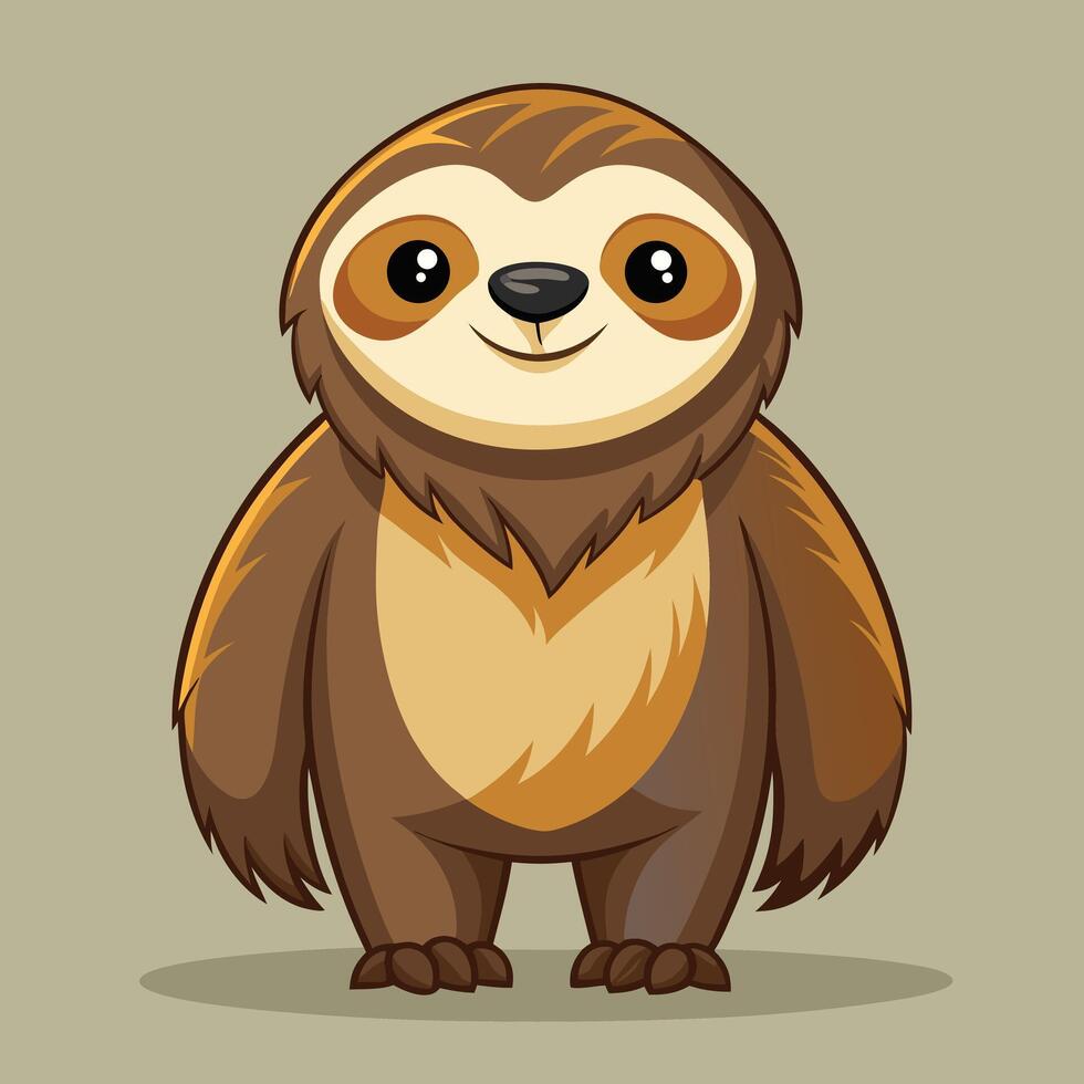 Cute Cartoon Sloth Standing Isolated vector
