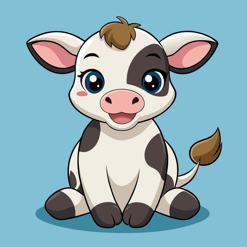 Cute Spotted Calf Cartoon Sitting Illustration vector