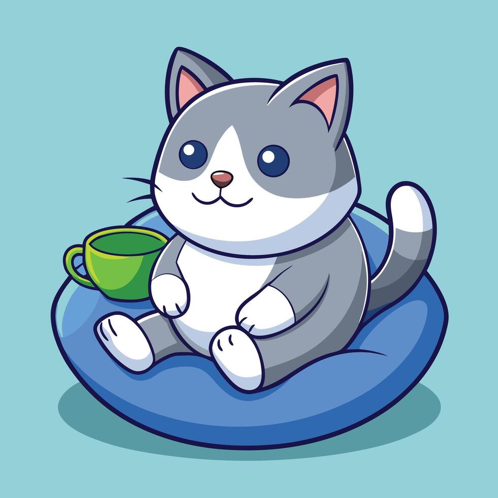 Cartoon Cat Resting On Cushion vector