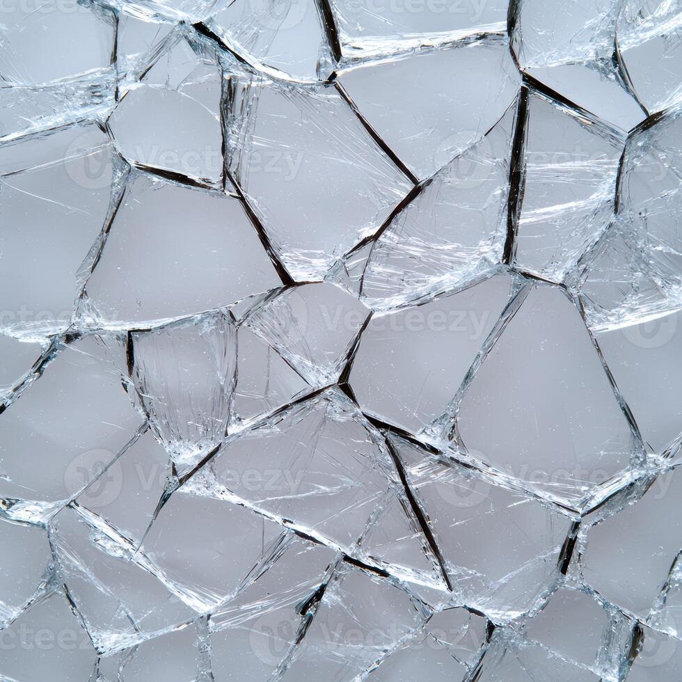 Broken glass background with shattered pieces photo