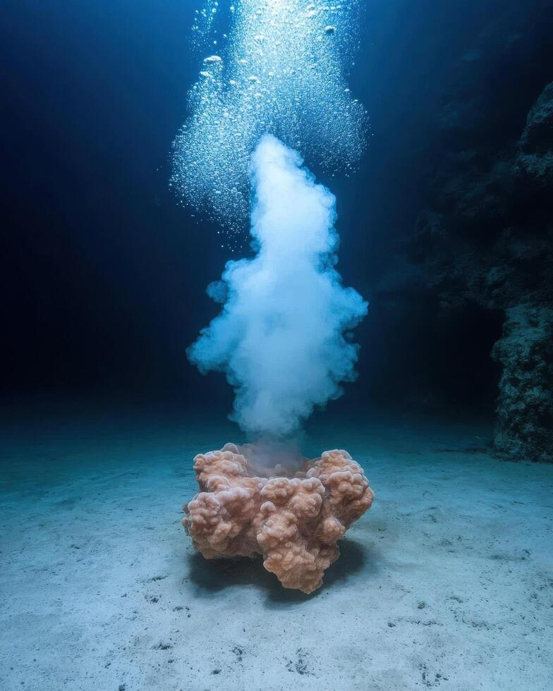 Underwater coral reef with bubbles rising to the surface photo