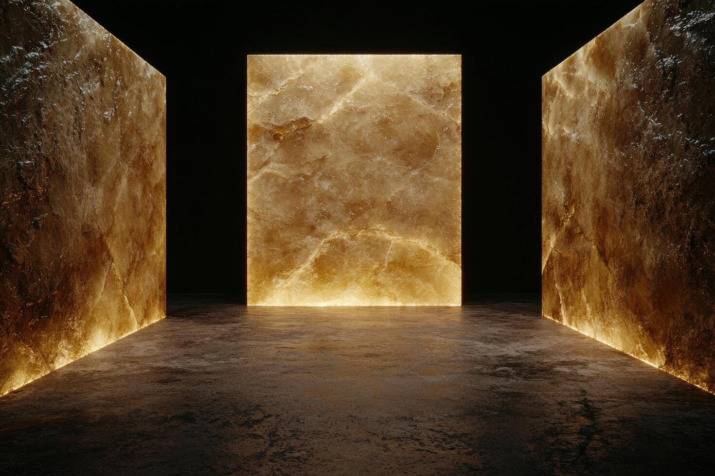 Illuminated marble panels in a dark room create a modern and abstract space photo