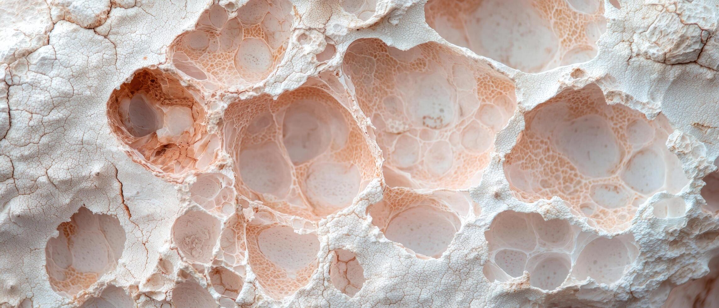 Close up of a porous rock formation with intricate patterns and textures photo