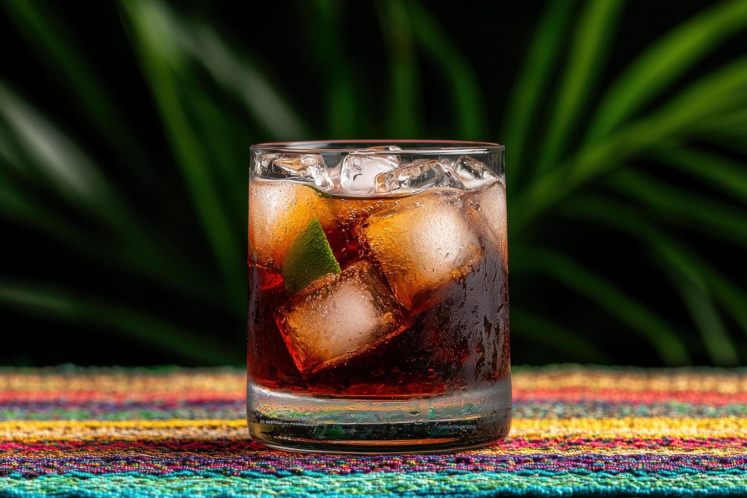 Refreshing rum and coke cocktail with ice and lime photo