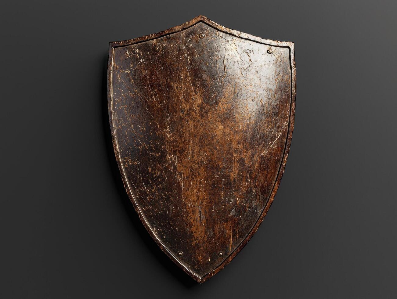 A worn and weathered shield against a dark background photo