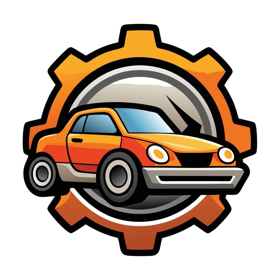 Car Illustration Inside Orange Gear Design vector