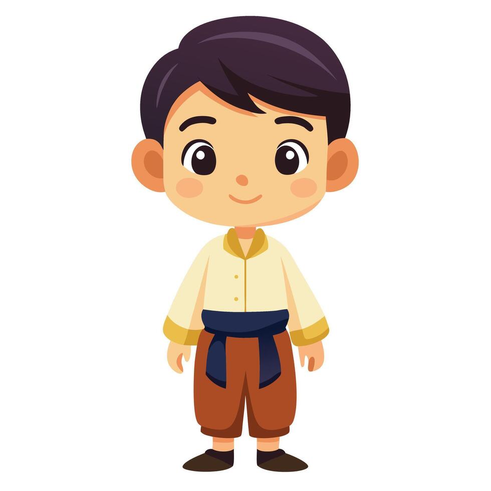 Cartoon Boy In Traditional Thai Clothes vector