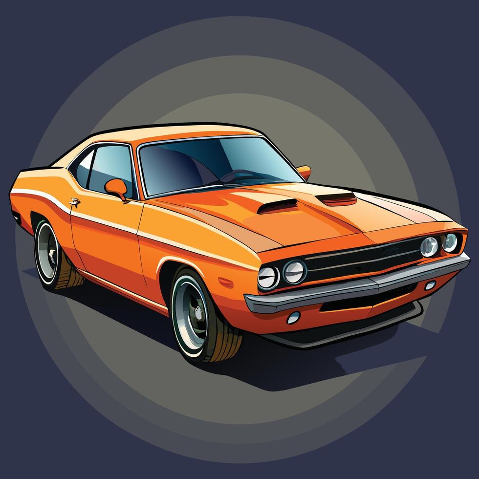 Illustration Of An Orange Classic Muscle Car vector