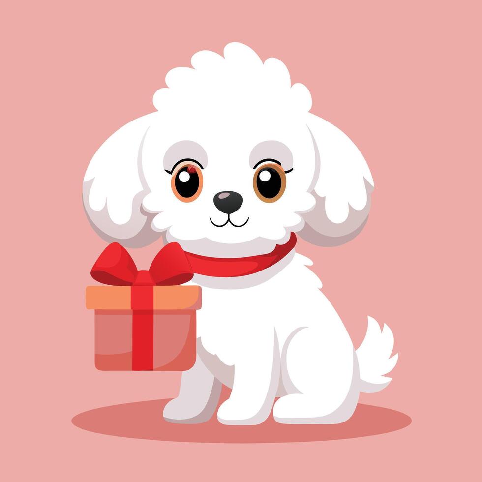 Cartoon Dog With Present Illustration vector