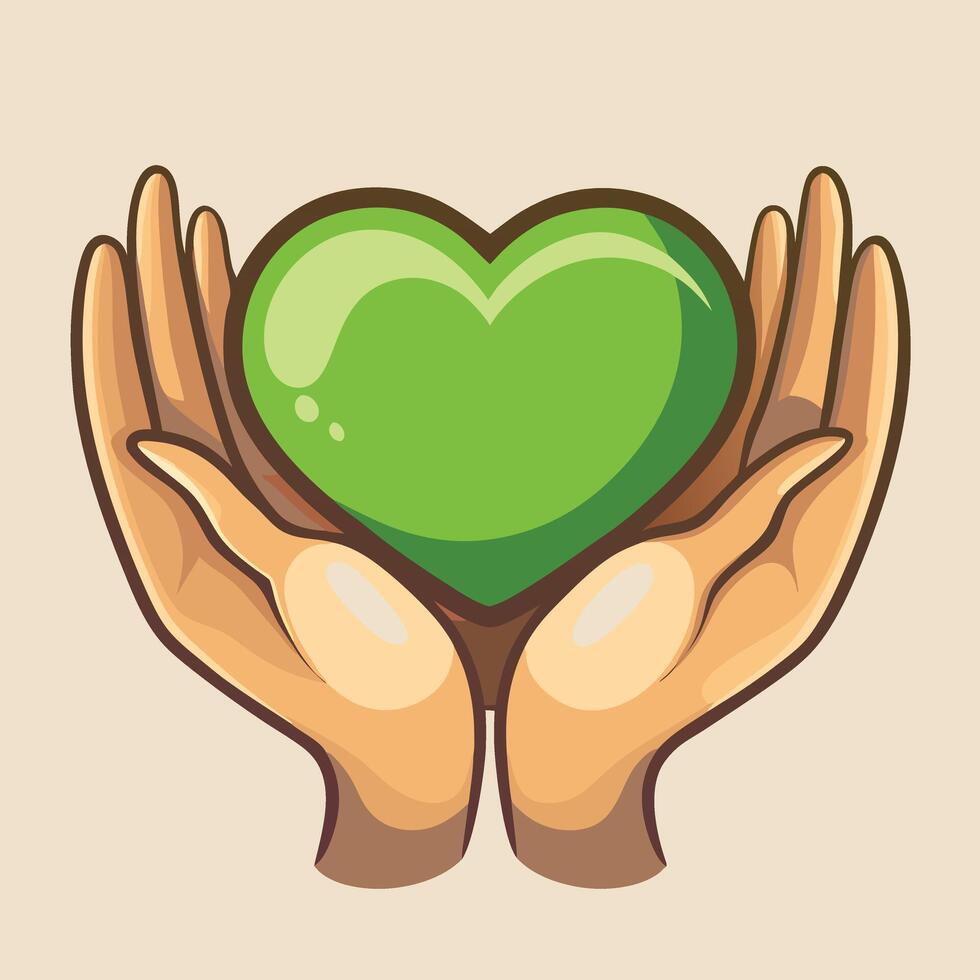 Green Heart Held By Two Hands vector