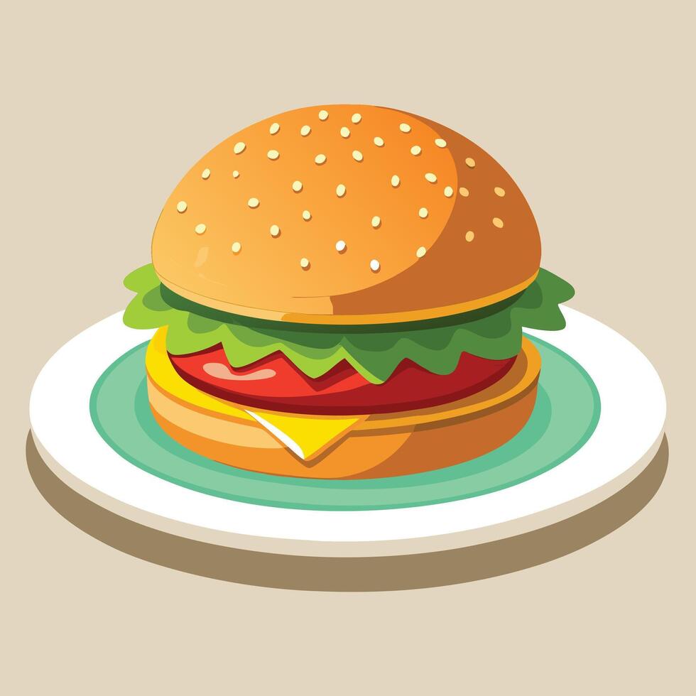 Isolated Cartoon Hamburger On A Plate vector