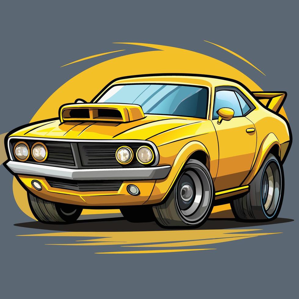 Cartoon Yellow Muscle Car Illustration vector