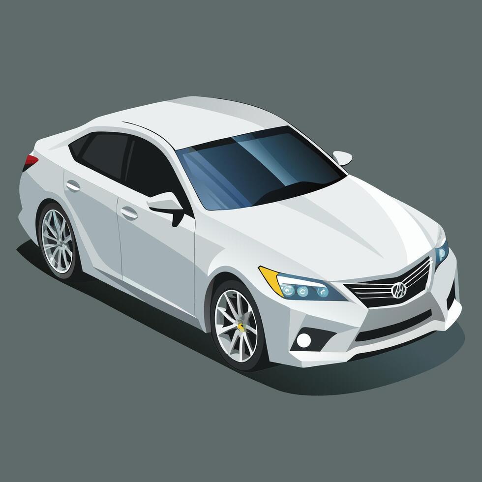 Isometric White Sedan Vehicle Automotive Illustration vector