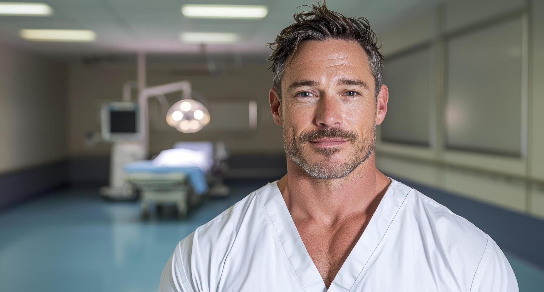 Handsome doctor in a hospital setting photo