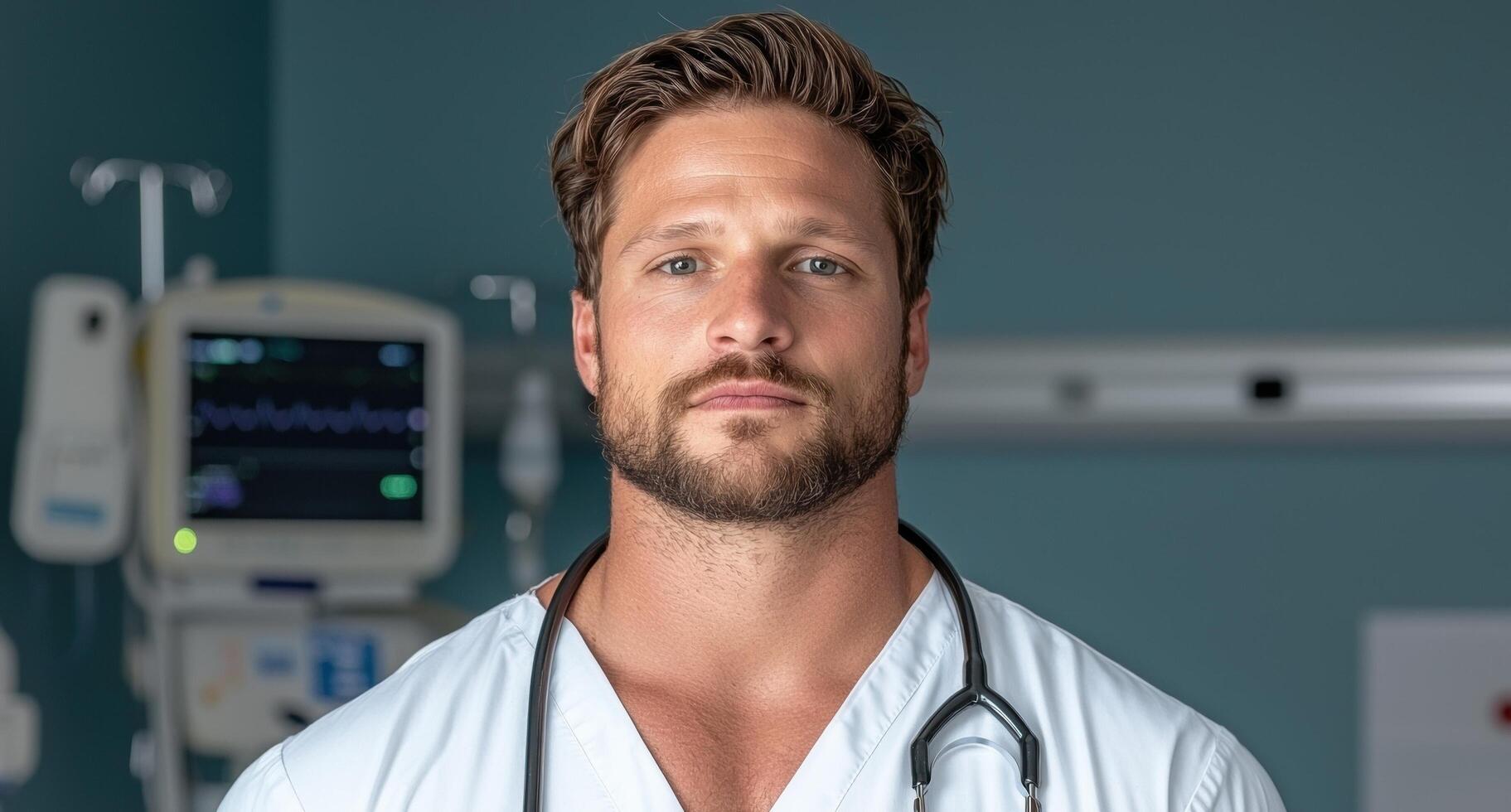 Portrait of a handsome doctor in a hospital setting photo