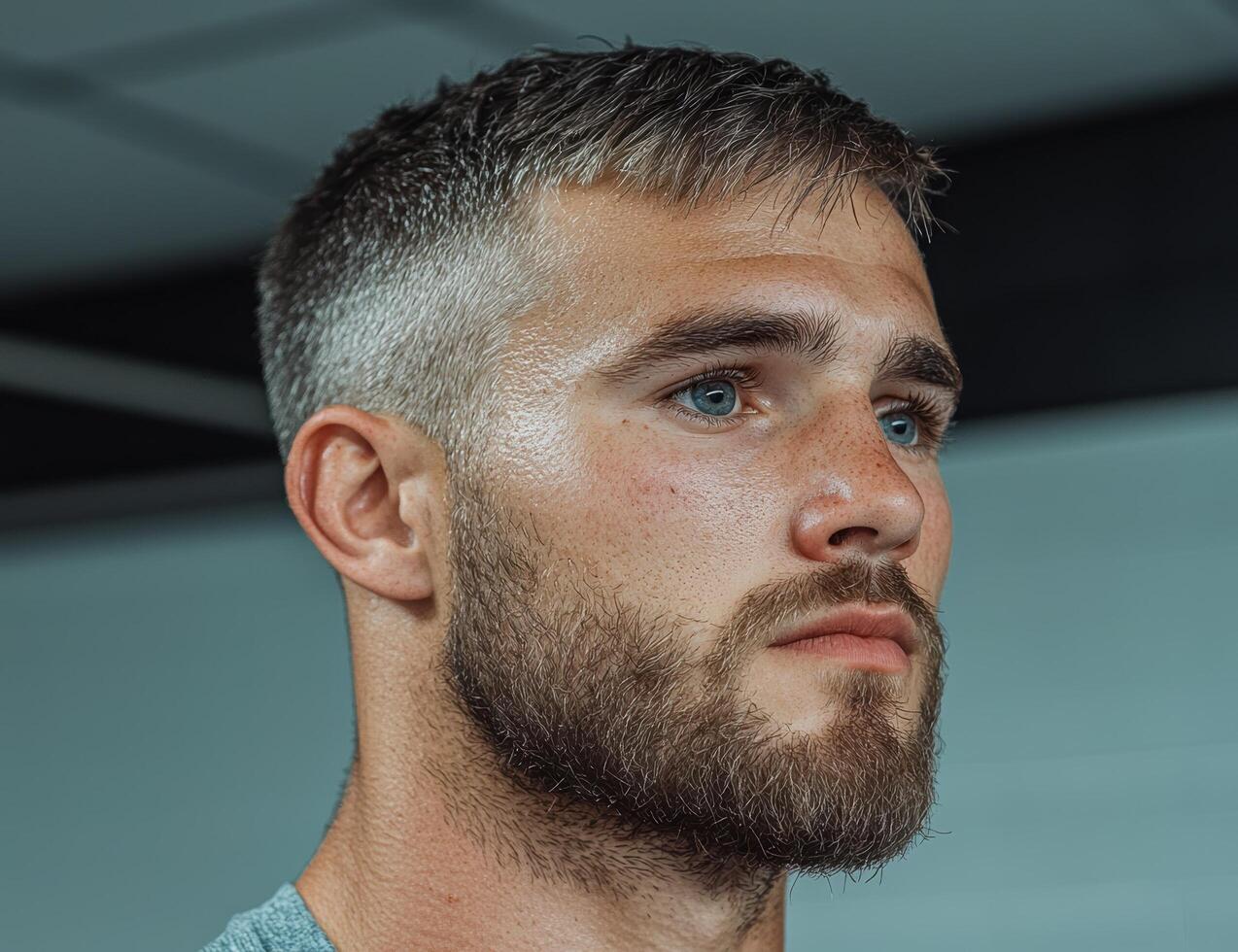 A man with a beard looking off into the distance. photo