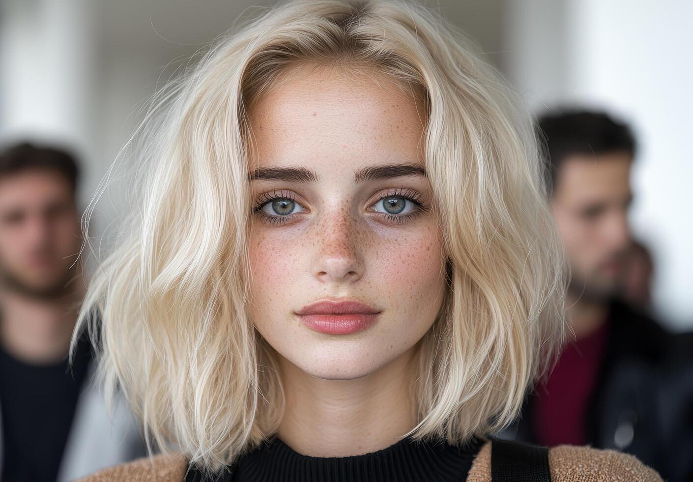 Portrait of a beautiful young woman with blonde hair and freckles photo