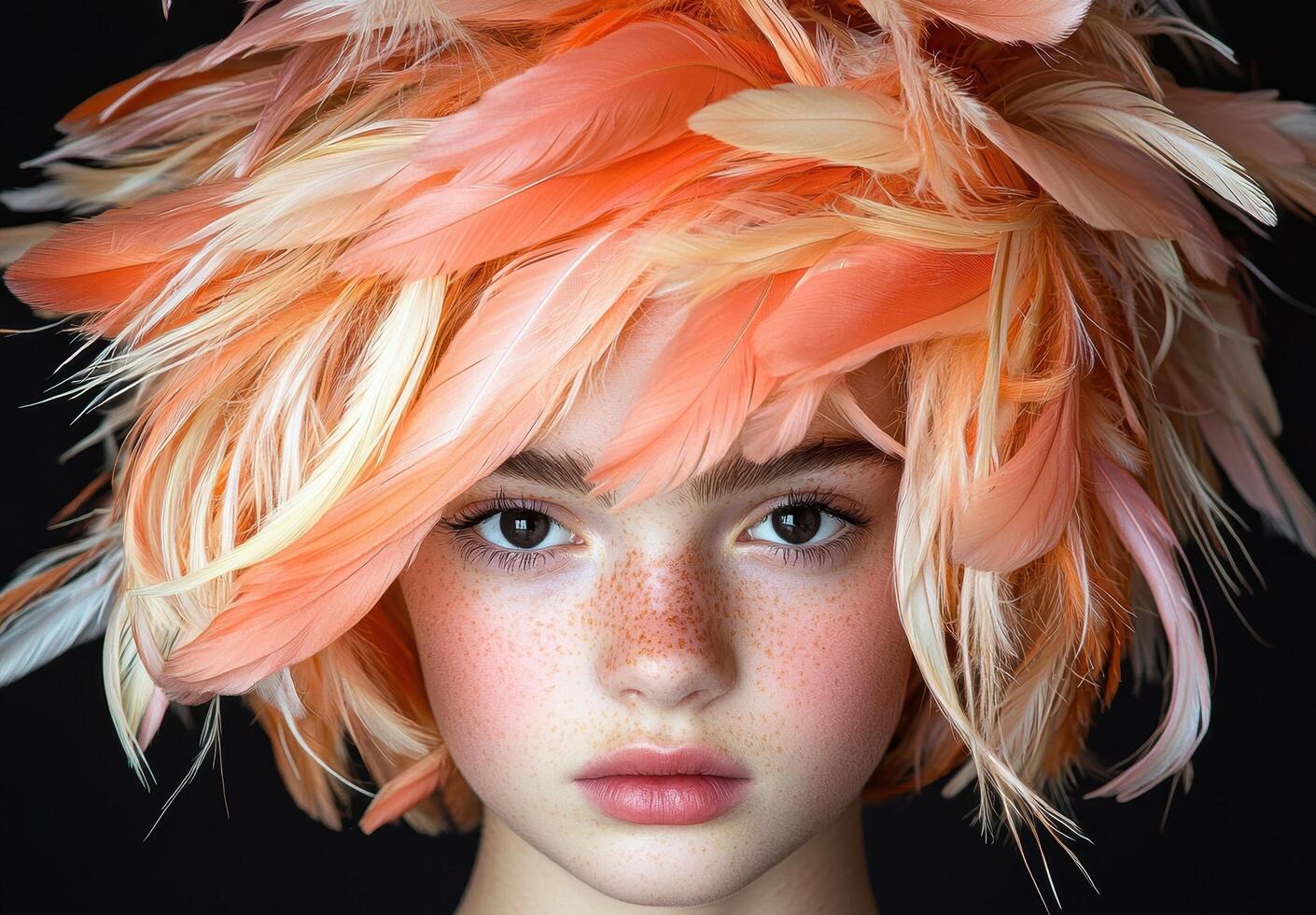 Portrait of a girl with feathered hair photo