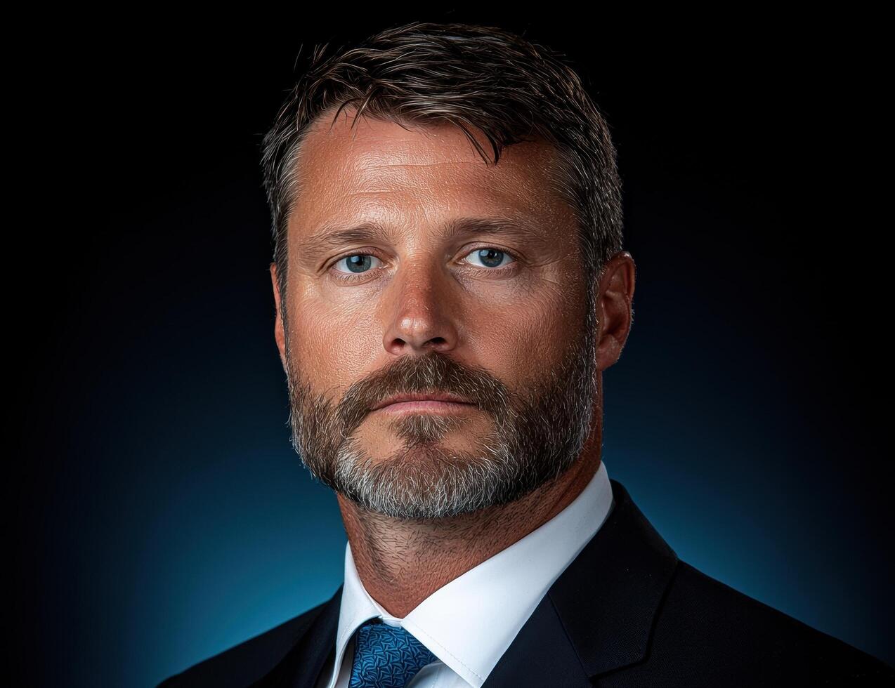 Professional headshot of a confident businessman in a suit photo