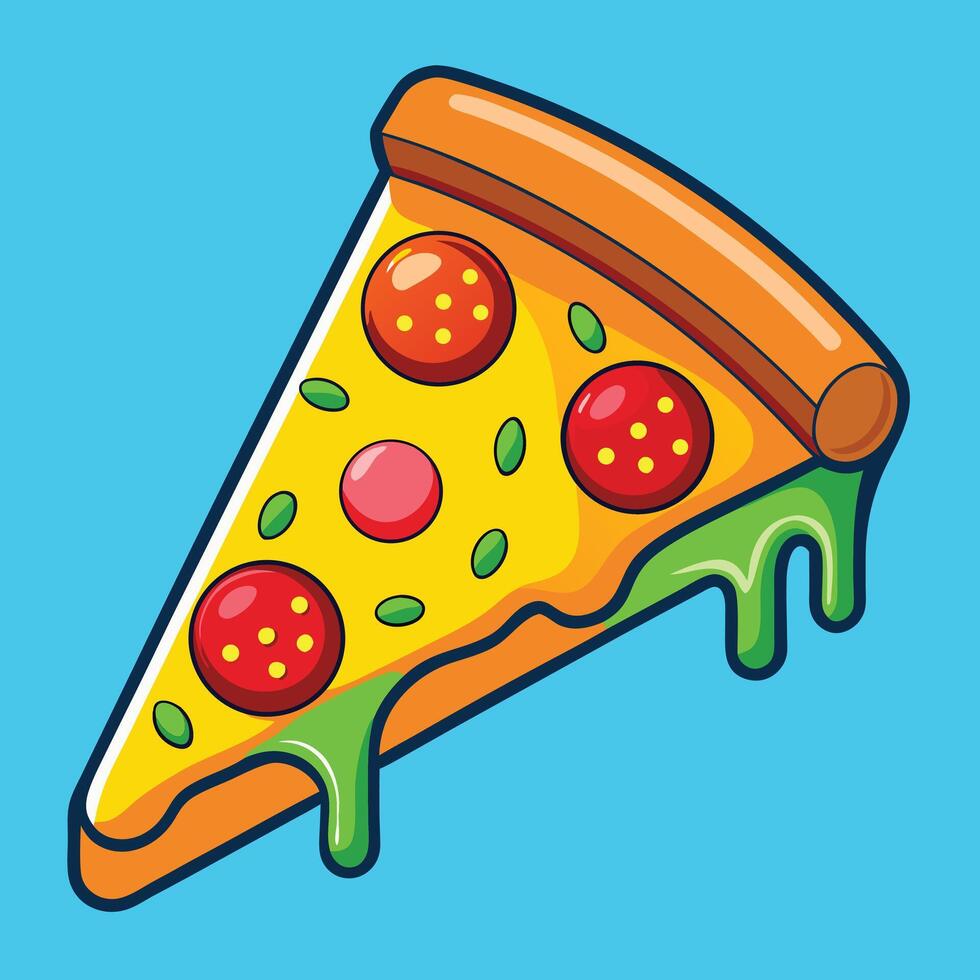 Cartoon Slice Of Pizza With Toppings vector