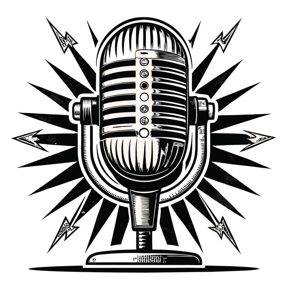 Retro Microphone With Starburst Background Graphic vector