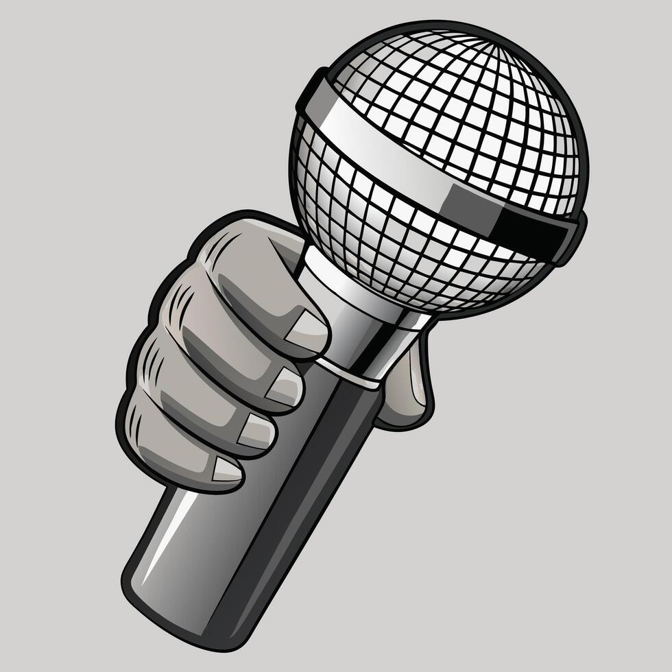 Hand Holding A Chrome Microphone Object vector