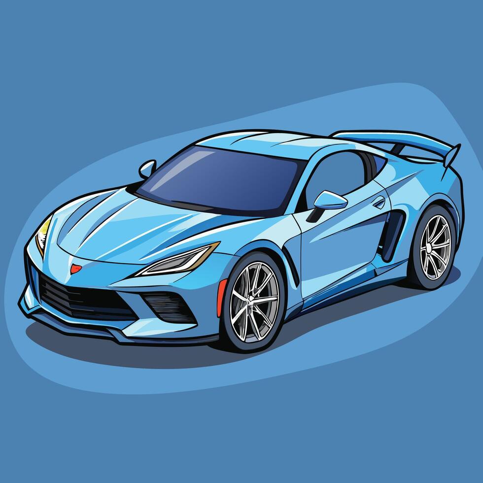 Cartoon Illustration Of A Blue Sports Car vector