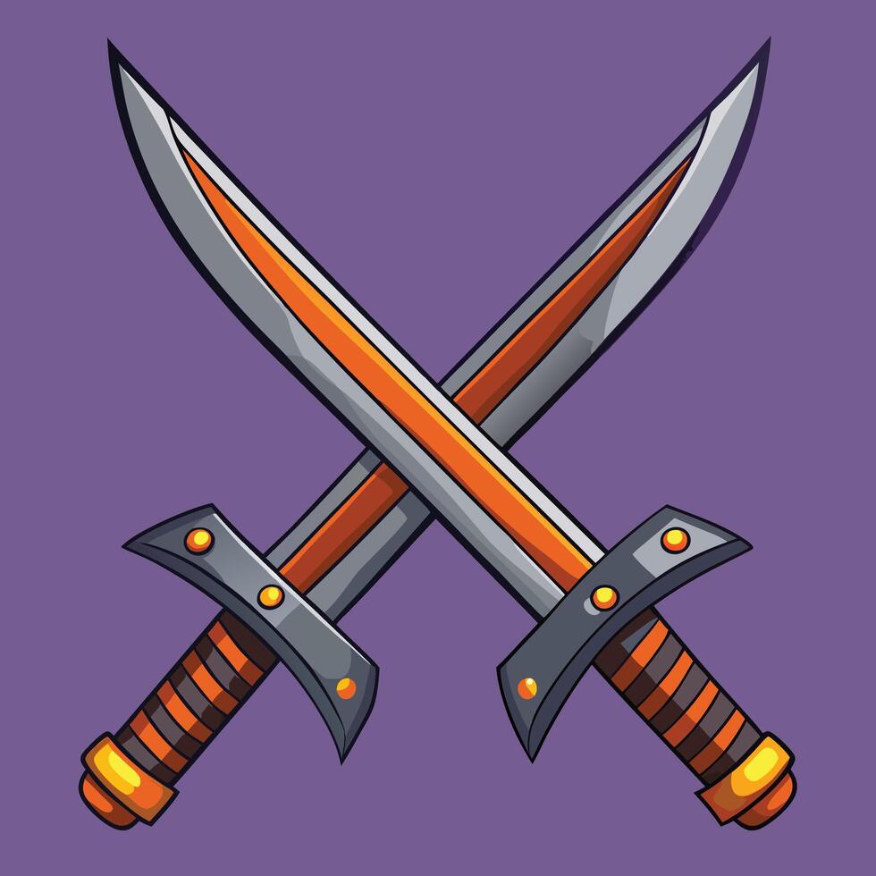 Cartoon Crossed Swords On A Purple Background vector