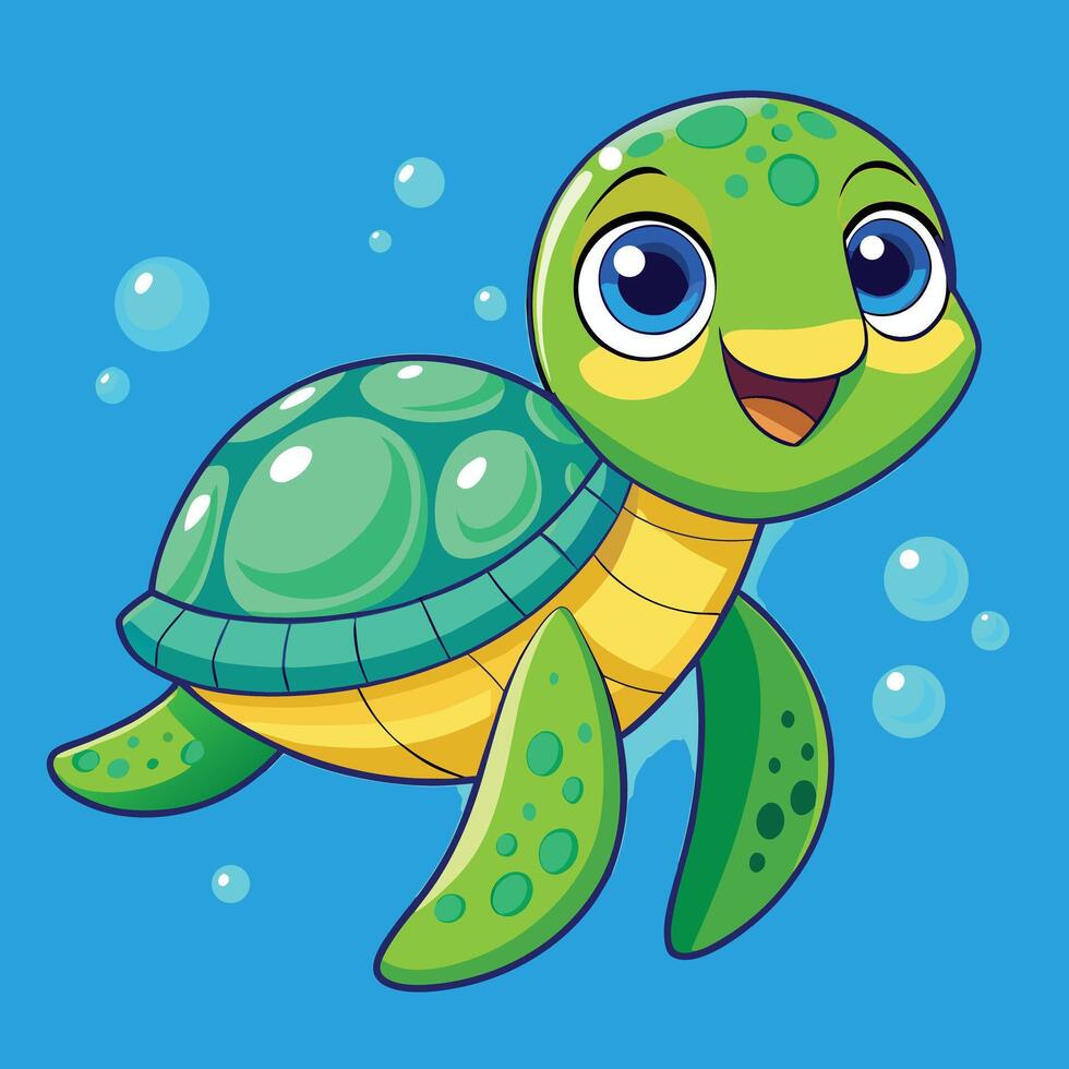 Cartoon Sea Turtle Smiling And Swimming vector