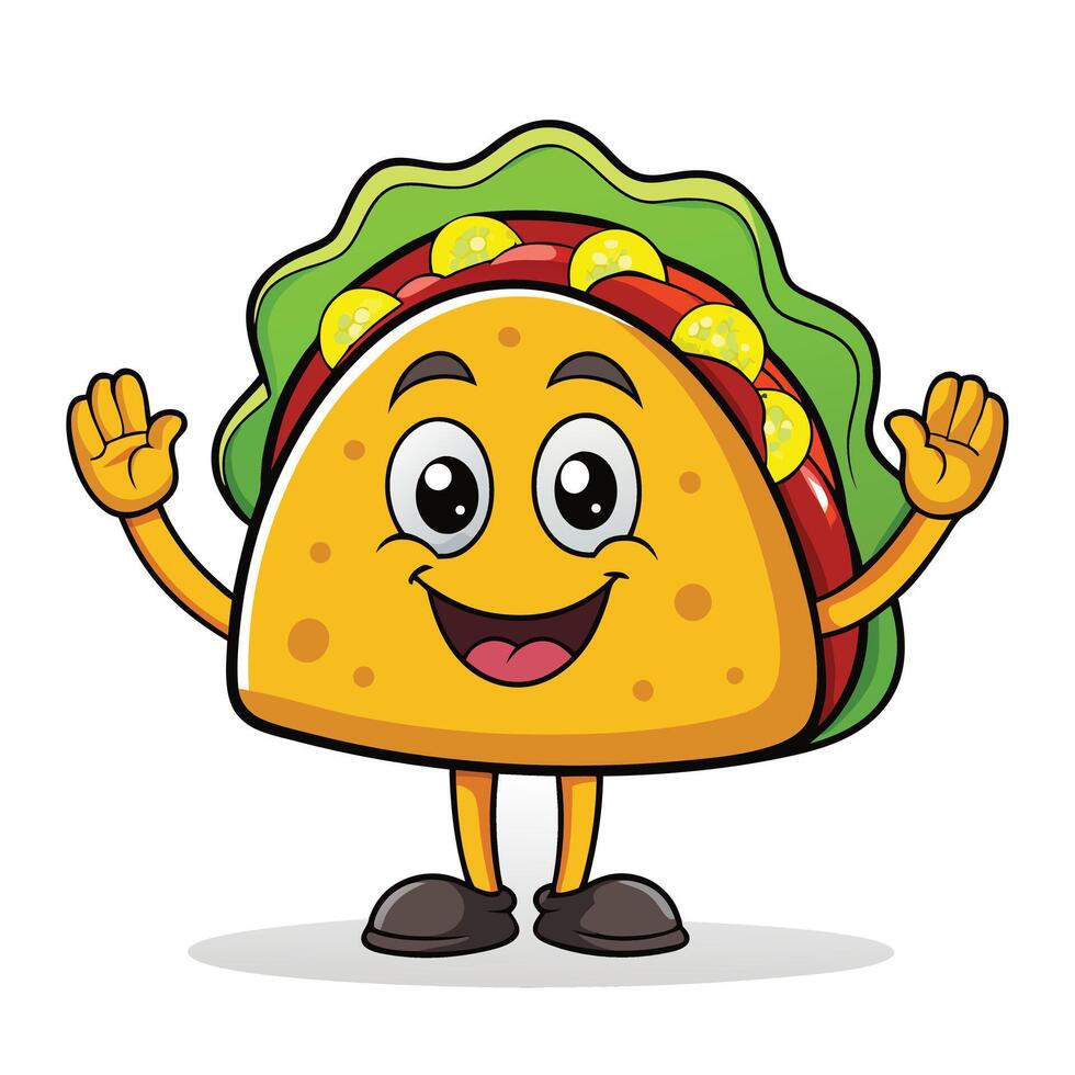 Happy Taco Character With Waving Hands vector