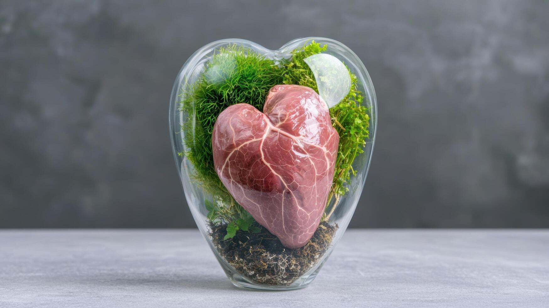A heart in a glass terrarium with moss photo