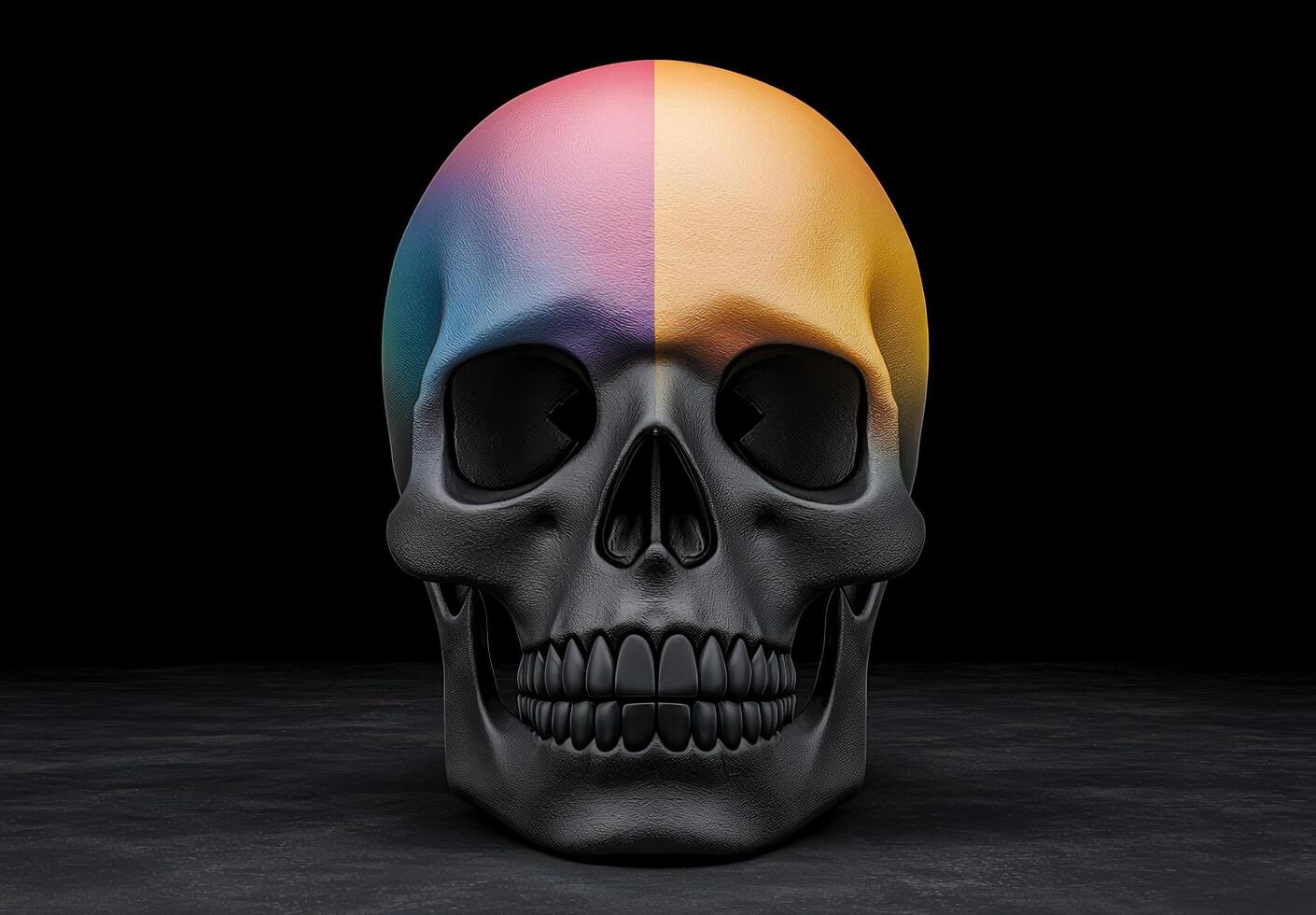 A colorful skull on a black background photo