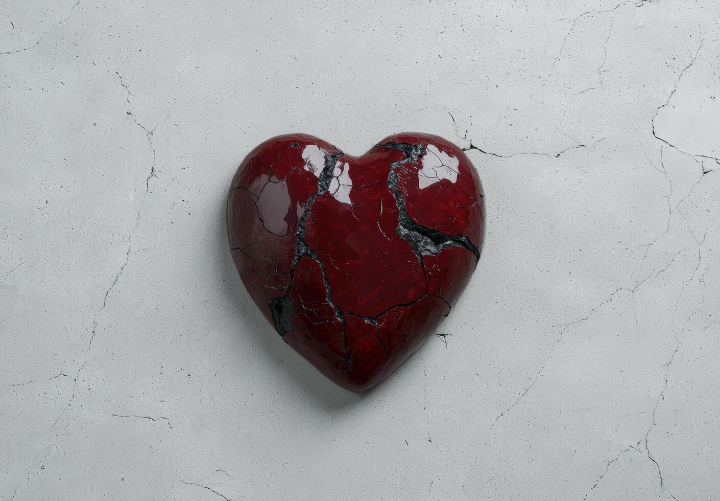 A broken red heart on a cracked background photo