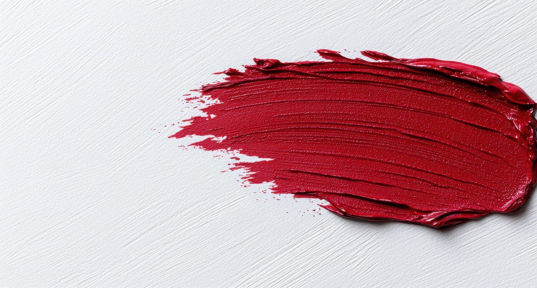 A smear of vibrant red lipstick on a textured white background photo