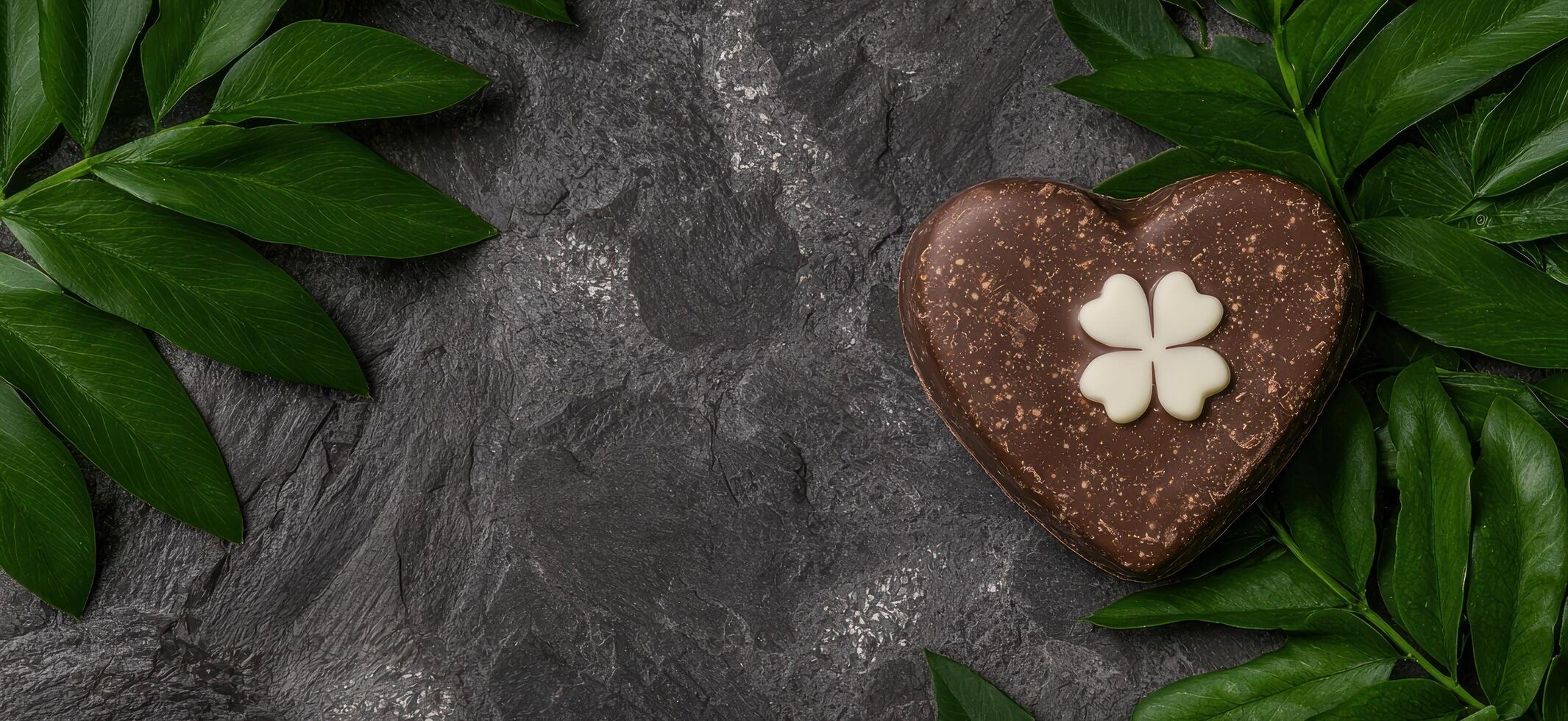 Chocolate heart with clover leaf for St Patricks Day photo