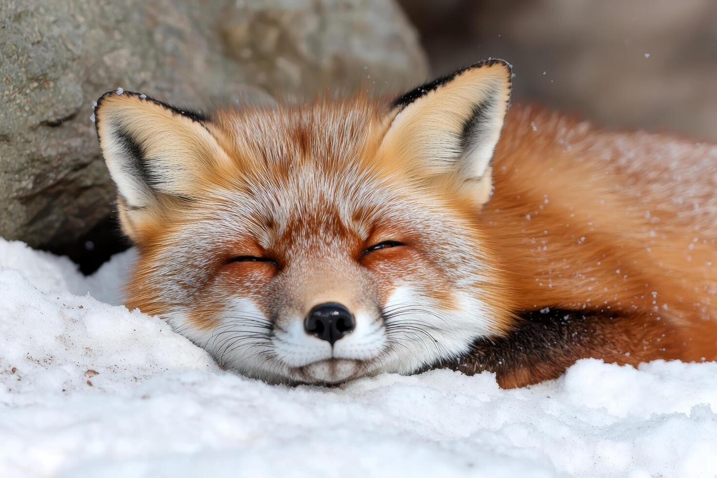 Sleeping red fox in the snow during winter photo