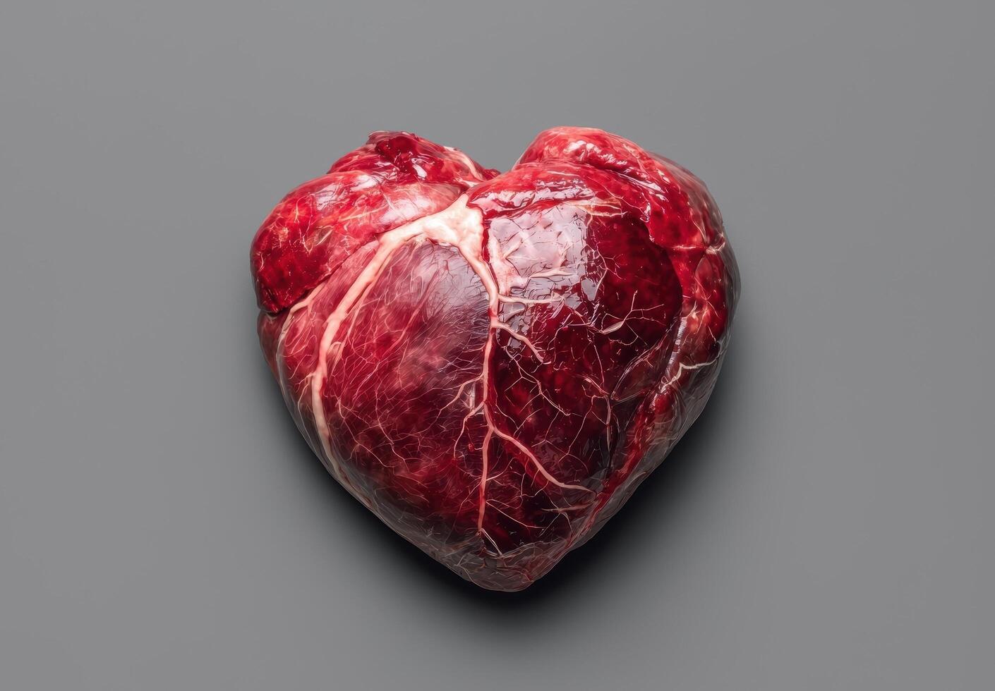 A raw heart on a gray background photo