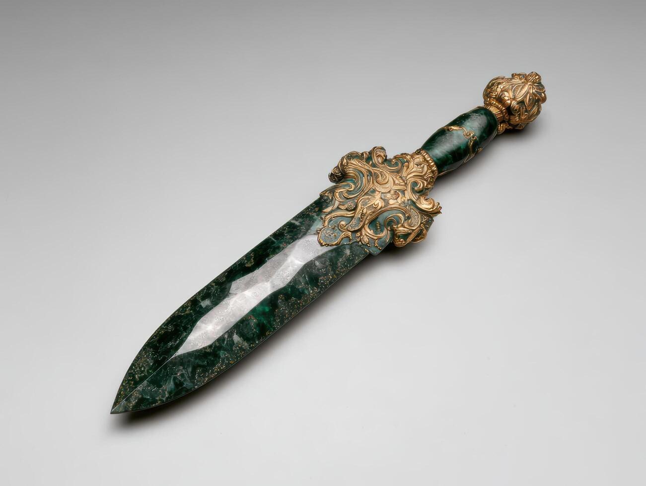 Ornate jade dagger with gold detailing photo