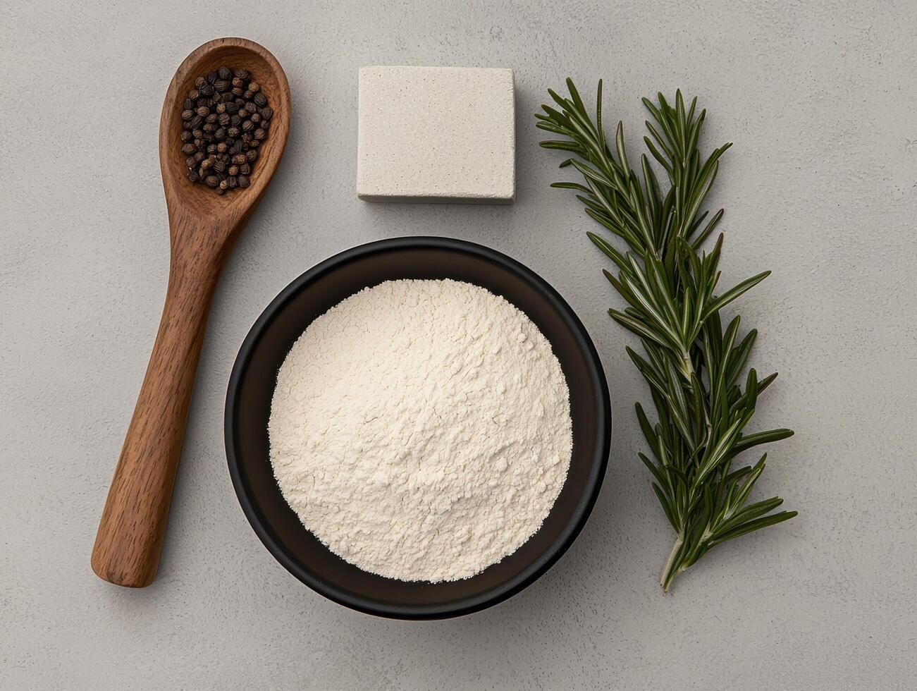 Ingredients for cooking. flour, pepper, and rosemary photo