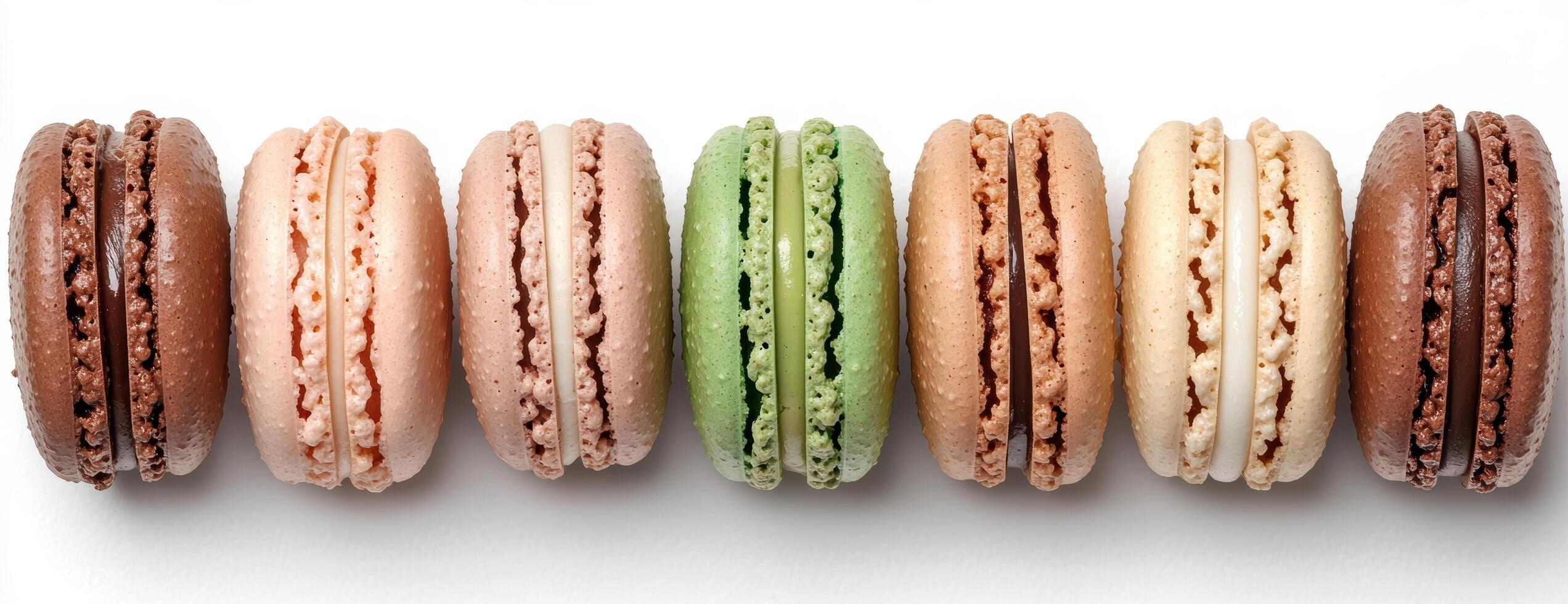 Colorful macarons on a white background photo