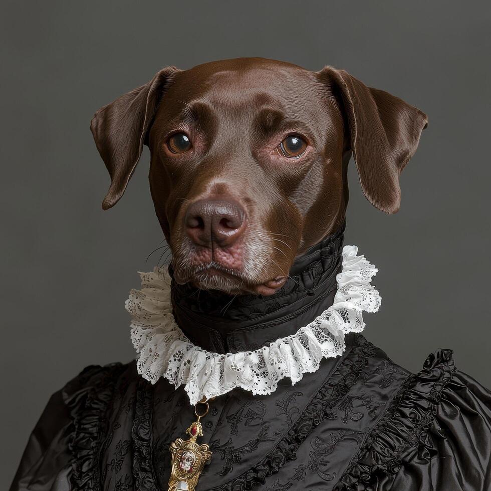 Dog in a renaissance dress, portrait of a dog in costume photo