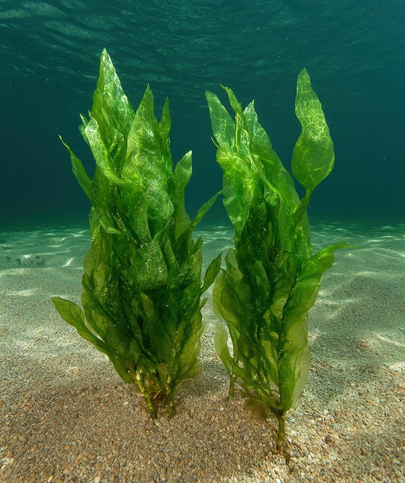 Underwater seaweed growing on the seabed photo