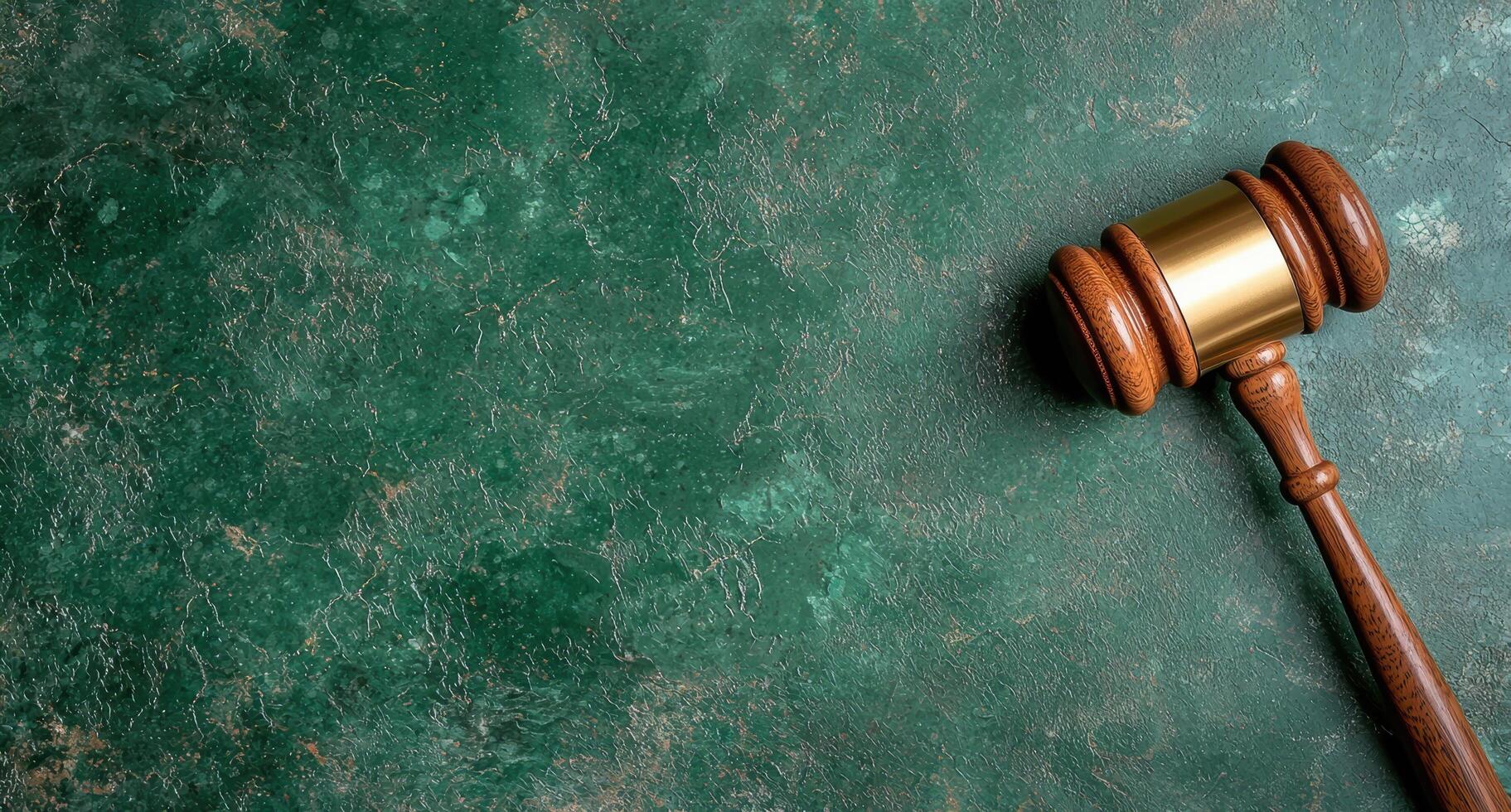 Gavel on a green textured background, symbolizing law and justice photo