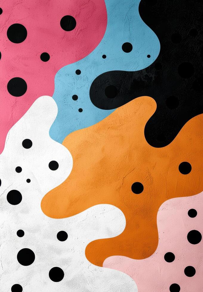 Abstract colorful shapes with black dots on textured background photo