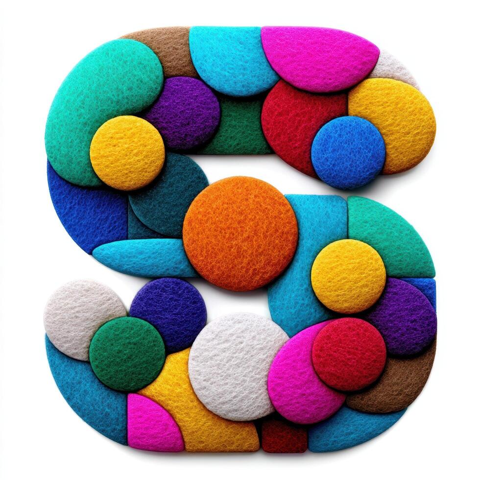 Colorful letter S made of felt circles photo